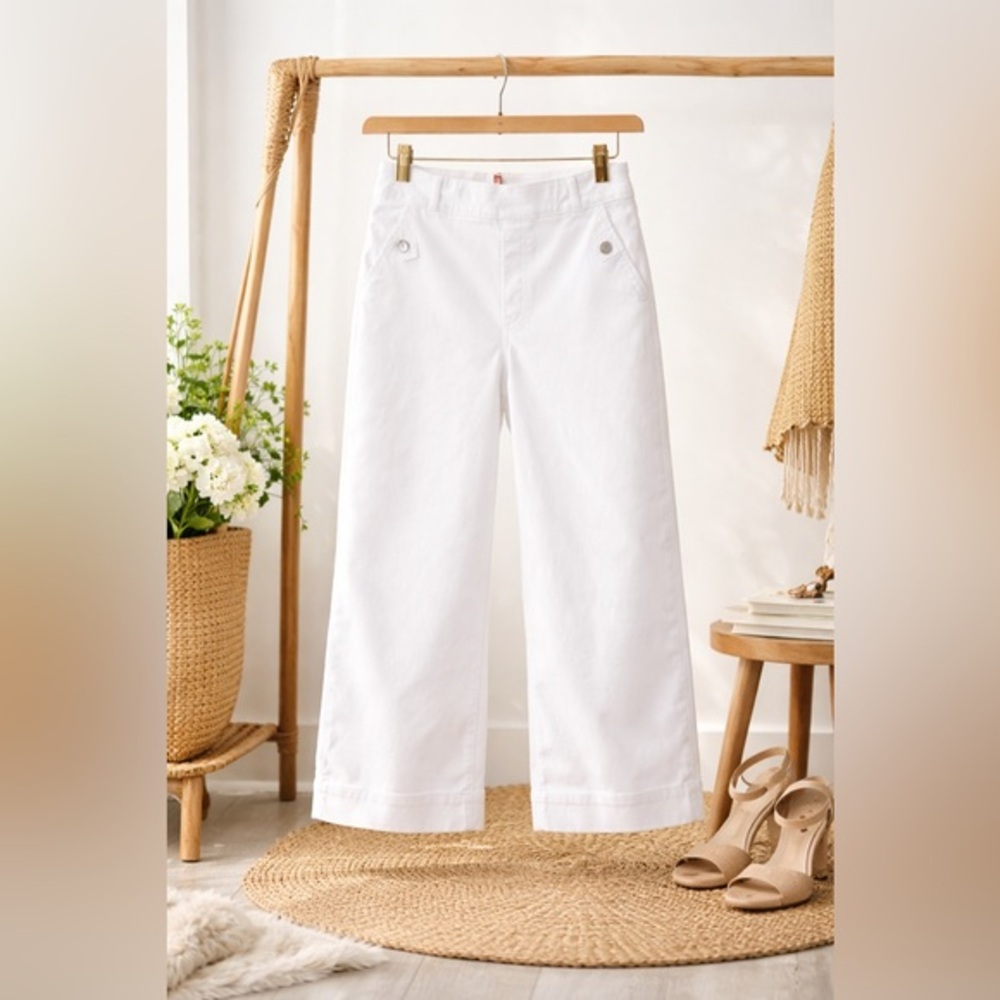 🥥 SPANX White High Rise Cropped Wide Leg Pants Ankle Length L